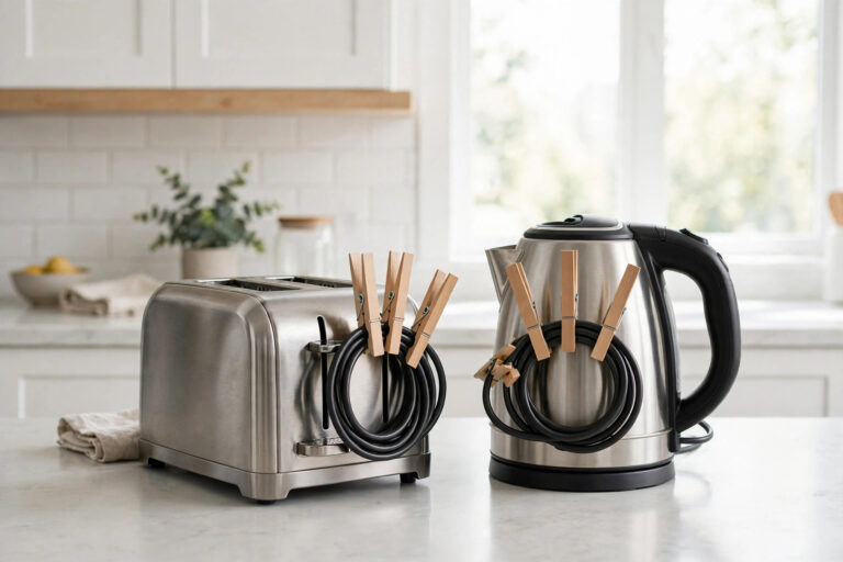 DIY Kitchen Appliance Cord Organizer with Clothespins