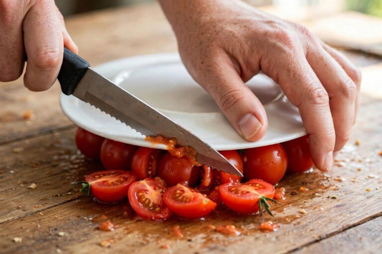 How to Slice Cherry Tomatoes Quickly: 10-Second Plate Method