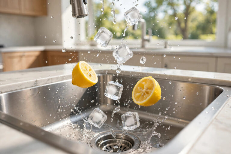 Clean Garbage Disposal with Ice and Lemon (30 Sec)