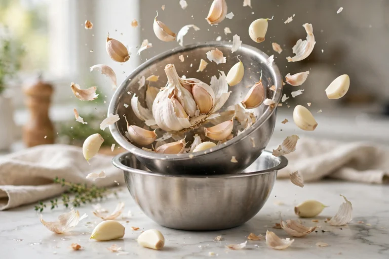 Peeling a whole garlic head in 10 seconds with two bowls, viral kitchen hack